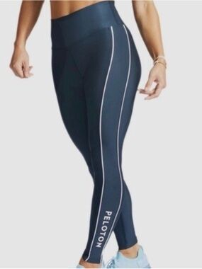 Peloton Navy Leggings with White Side Piping and Logo